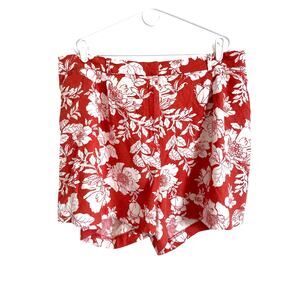 Old Navy Extra High Waisted Taylor Trouser Shorts Linen Blend Orange Floral XXL